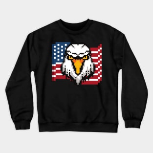 Bald Eagle and American Flag USA Patriotic Pixel Art Crewneck Sweatshirt